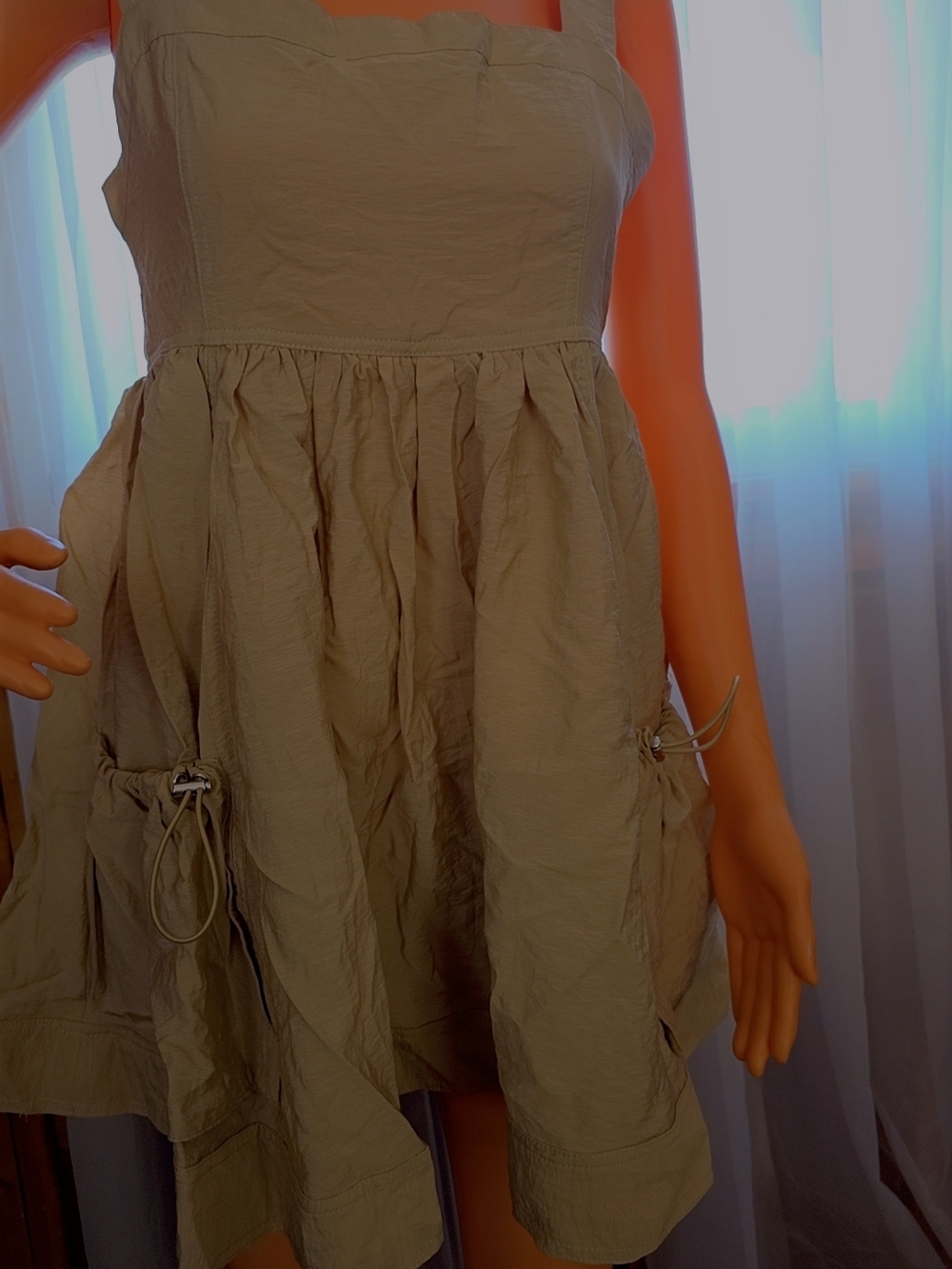 Forever 21 Khaki Mini Sundress with Drawstring Pockets